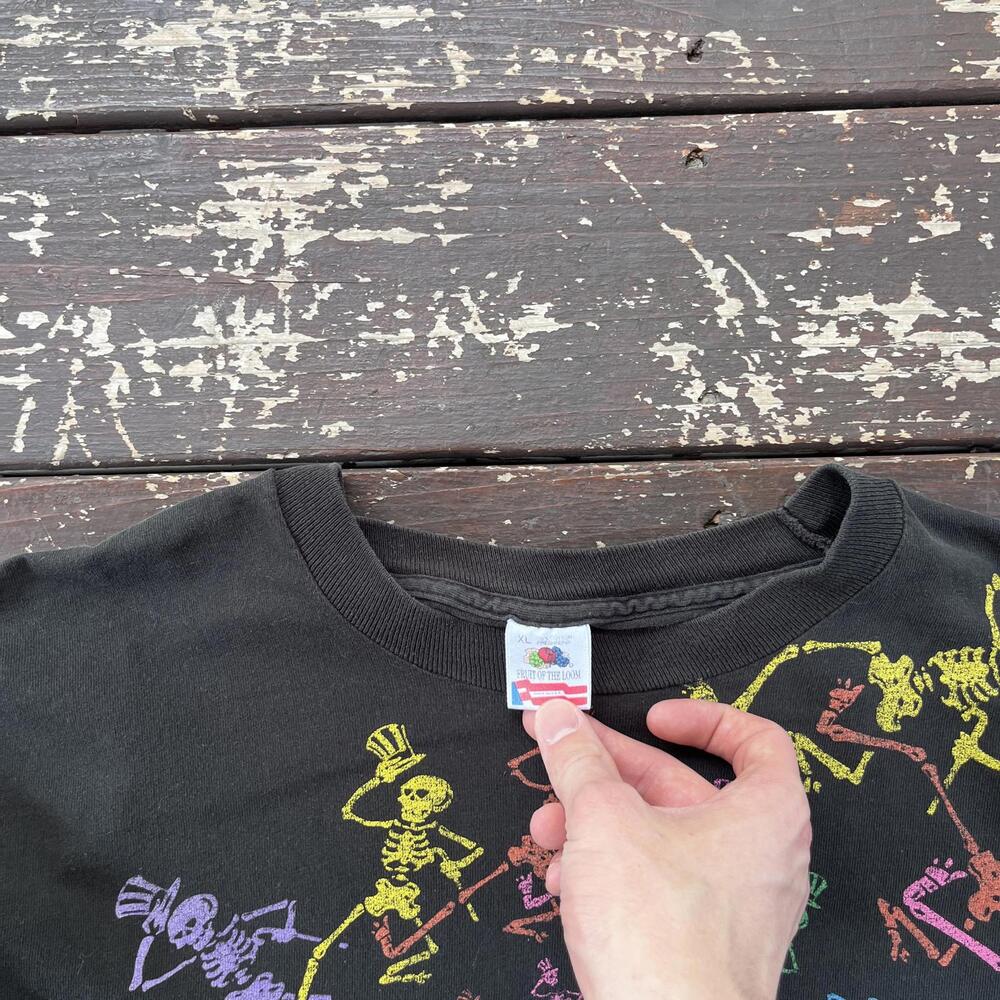(XL) Vintage 90s (1990) Grateful Dead Dancing Skeletons Spiral T-Shirt Rainbow - Picture 4 of 7